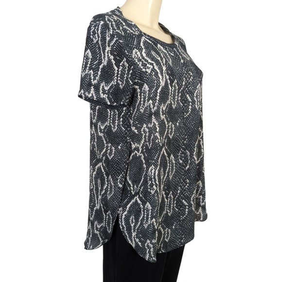 ACROBAT short sleeve snake print side split gray and white top size Small - Picture 3 of 12